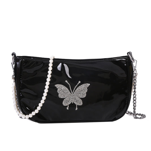 Pearl Chain Butterfly Rhinestone Shoulder Bag